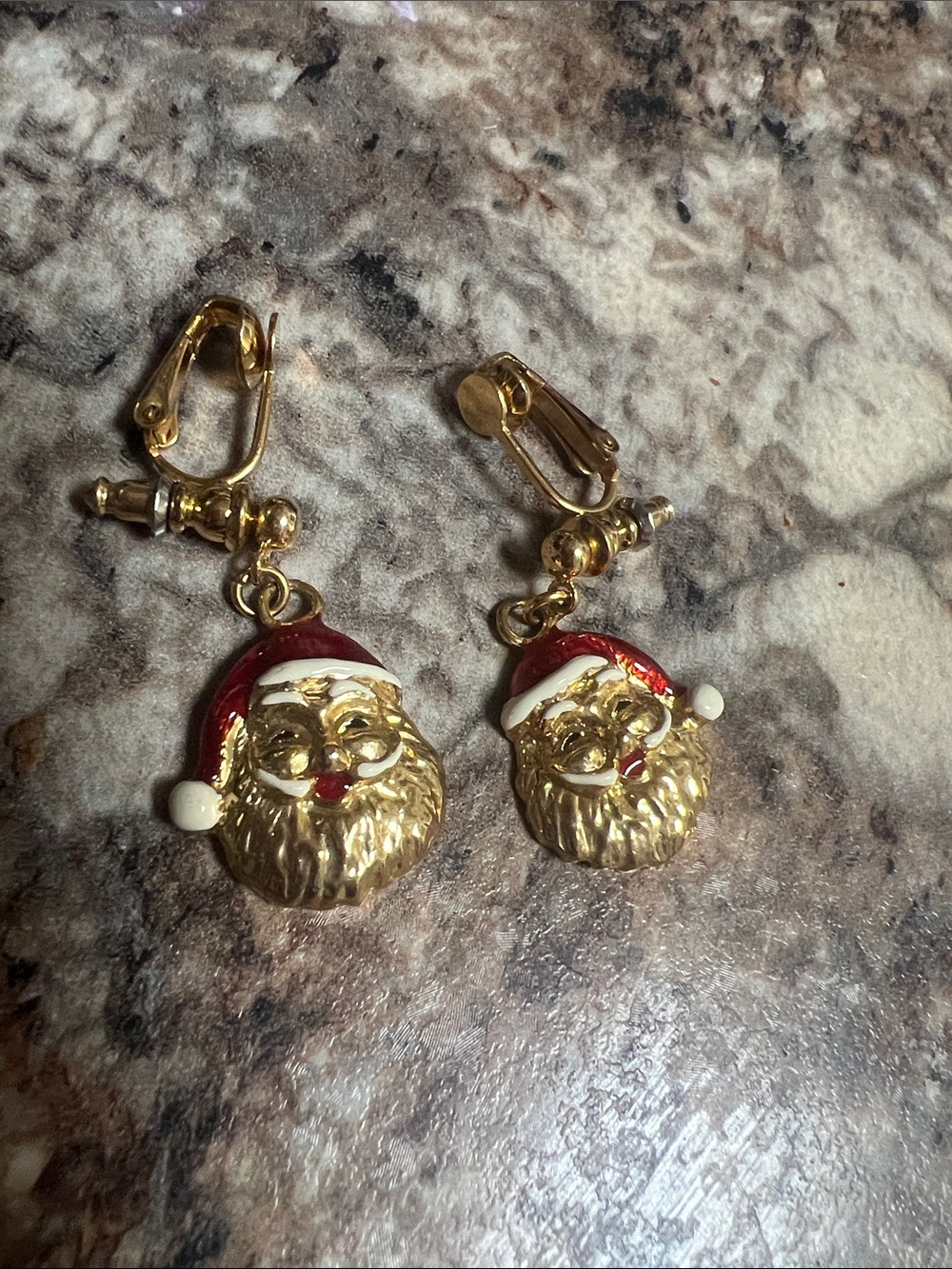 Gold-tone Santa Clip-On Earrings with Red and White Accents